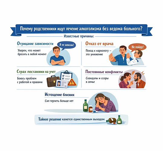 Инфографика Почему родственники ищут лечение алкоголизма без ведома больного